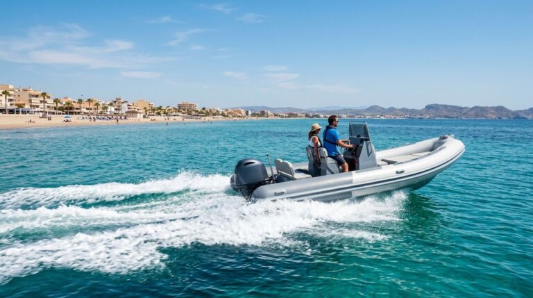 Rigid inflatable boat with centre console on the Mediterranean