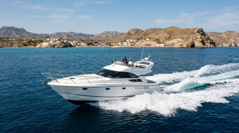 Classic sports cruiser cruising on the Mediterranean